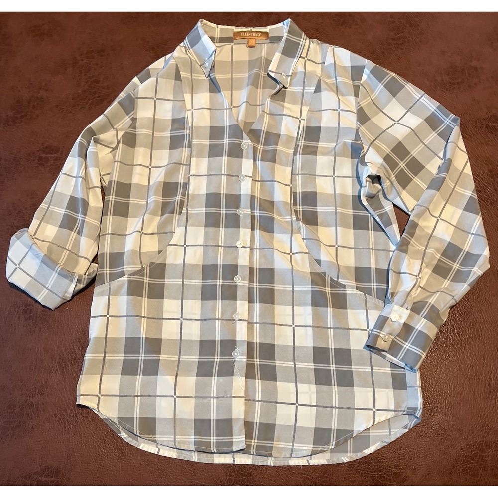 ELLEN TRACY Women's Plaid Button Down Shirt Long Sleeve Size S‎